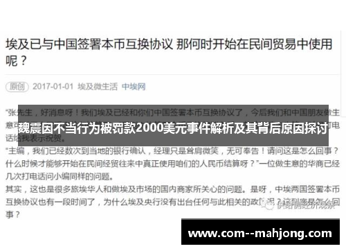 魏震因不当行为被罚款2000美元事件解析及其背后原因探讨